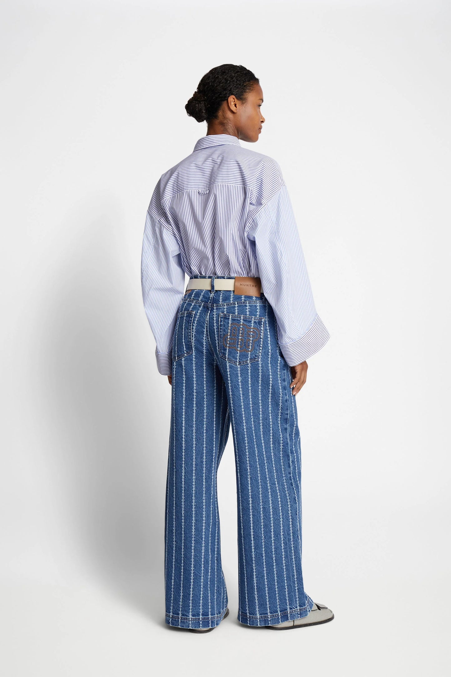 Ecube Pinstripe Wideleg Jeans Indigo