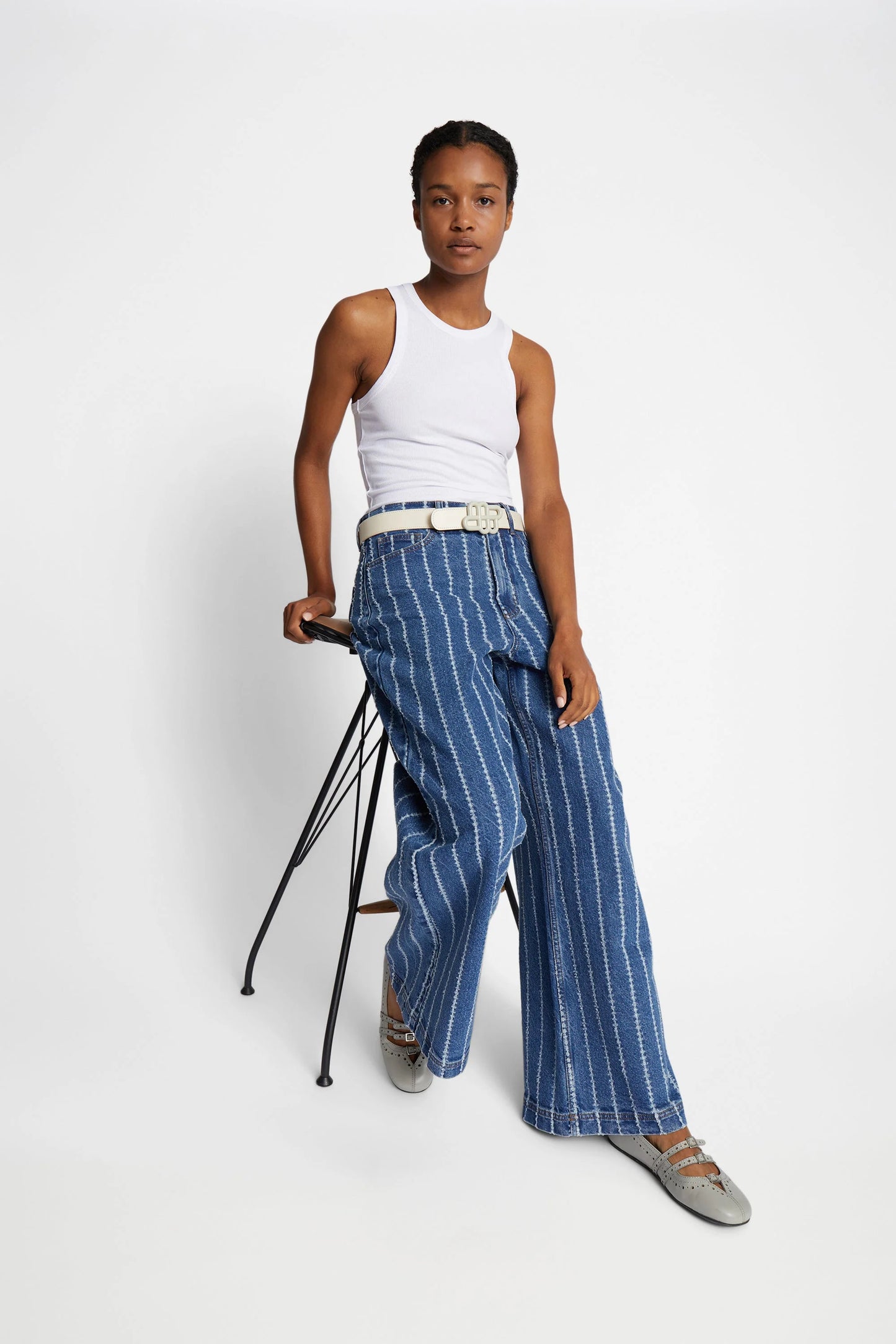 Ecube Pinstripe Wideleg Jeans Indigo