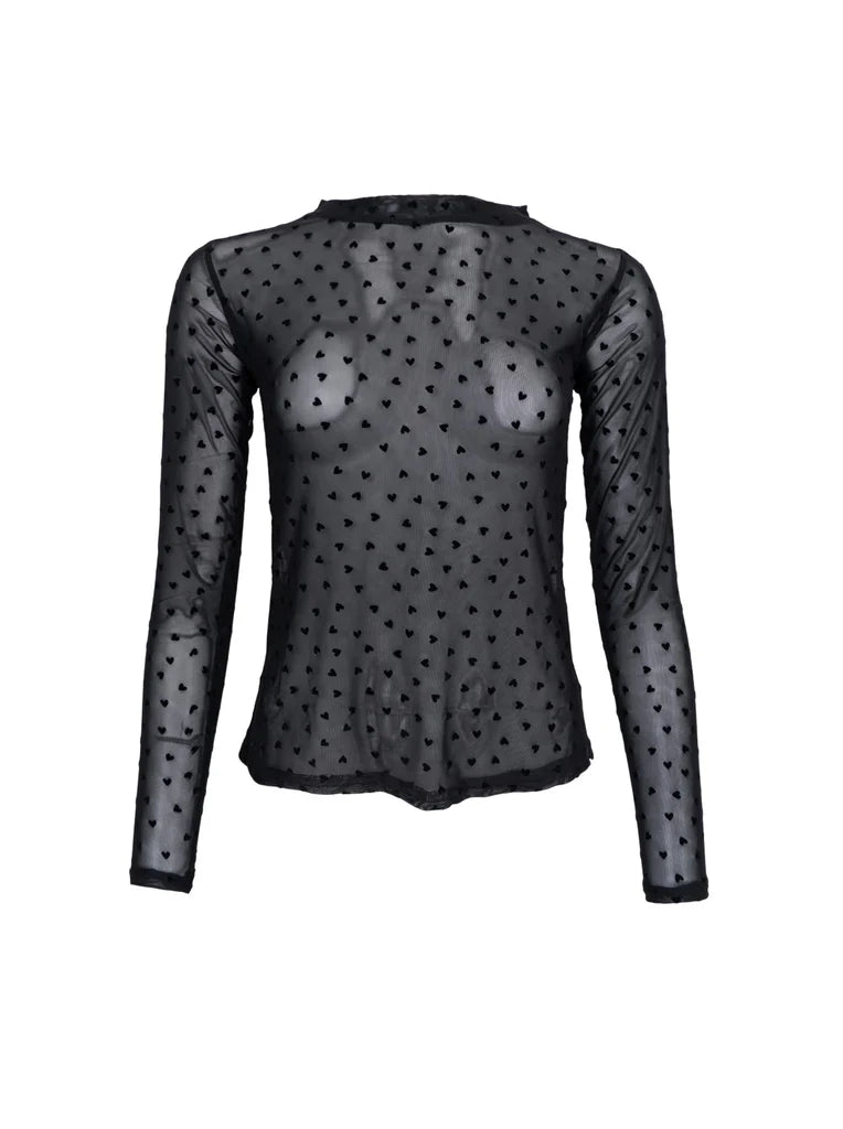 BCISOLE LOVE MESH BLOUSE - BLACK HEART