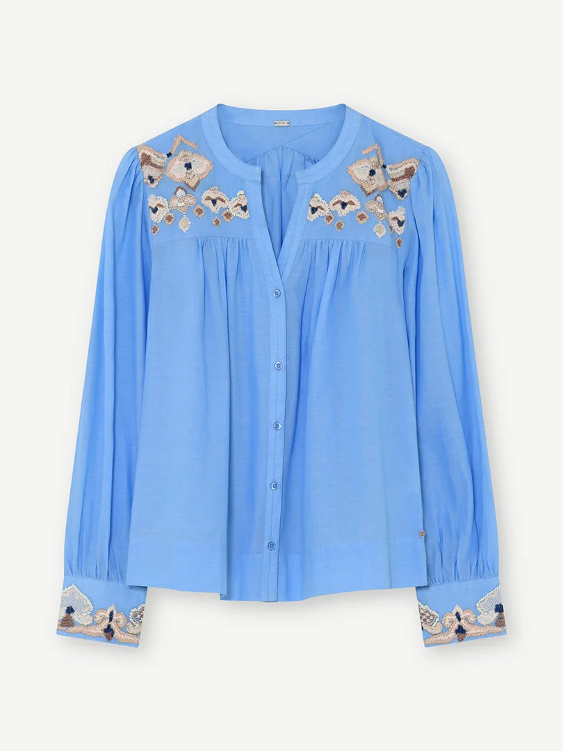 Alica Feminine Embroidered Shirt - CornBlue