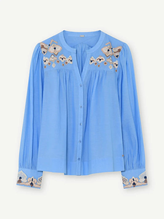 Alica Feminine Embroidered Shirt - CornBlue