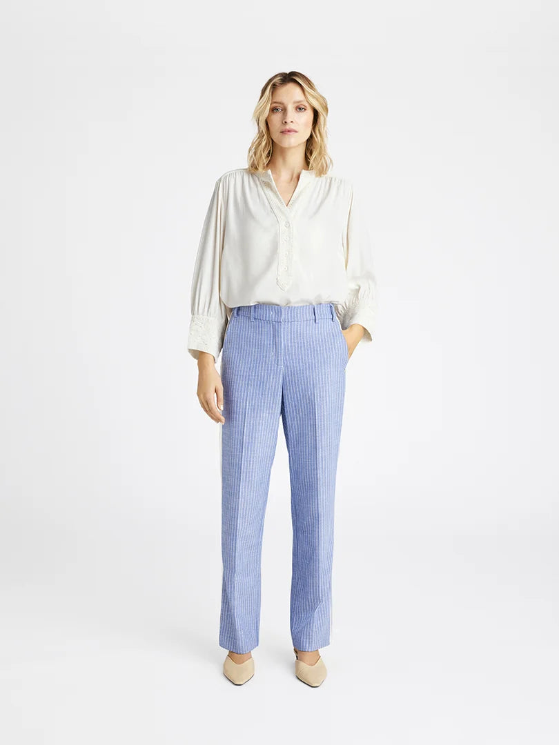 Caliella Straight Leg Pinstriped Trouser Light Blue