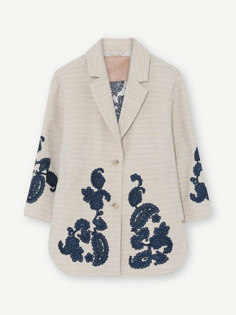 Cara Paisley Print Loose Fitted Jacket Creme