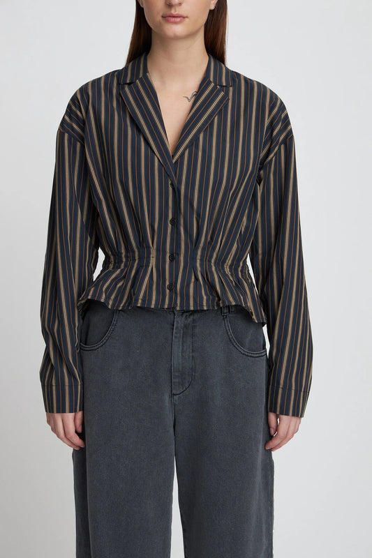 Feminine Pleated Shirt Dark Stripe