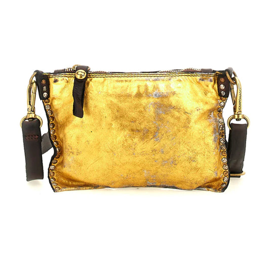 Cross-body bag Hasni in gold laminated leather with rivets