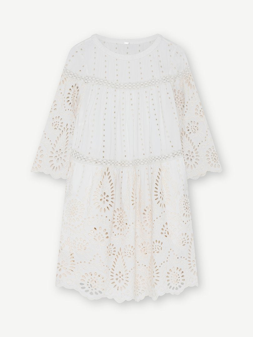 Alva Short Tunic in Broderi Anglaise Creme