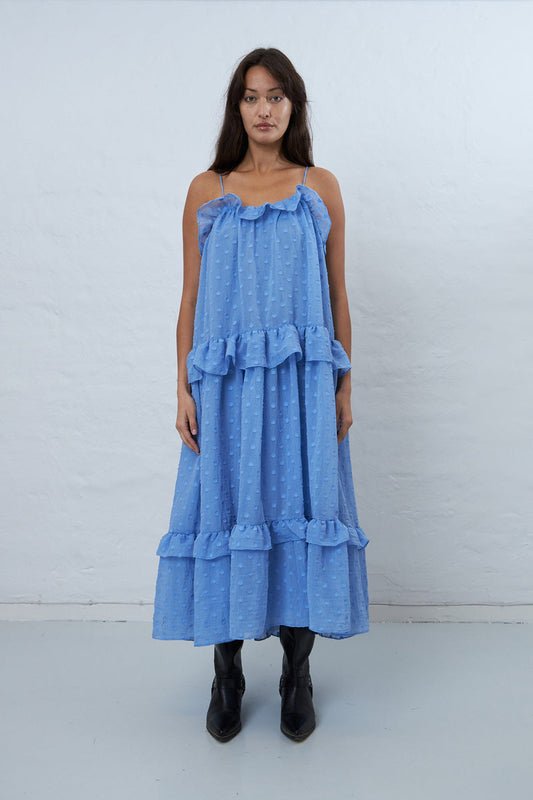 Maxi strap frill dress Summer Blue