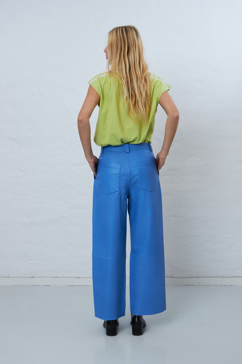 Soft Casual Leather Trouser Sea Blue