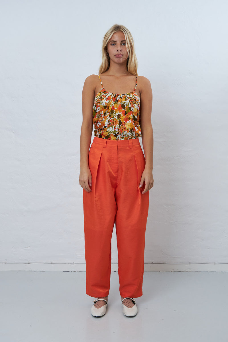 Shiny Casual Volume Trouser Orange Red