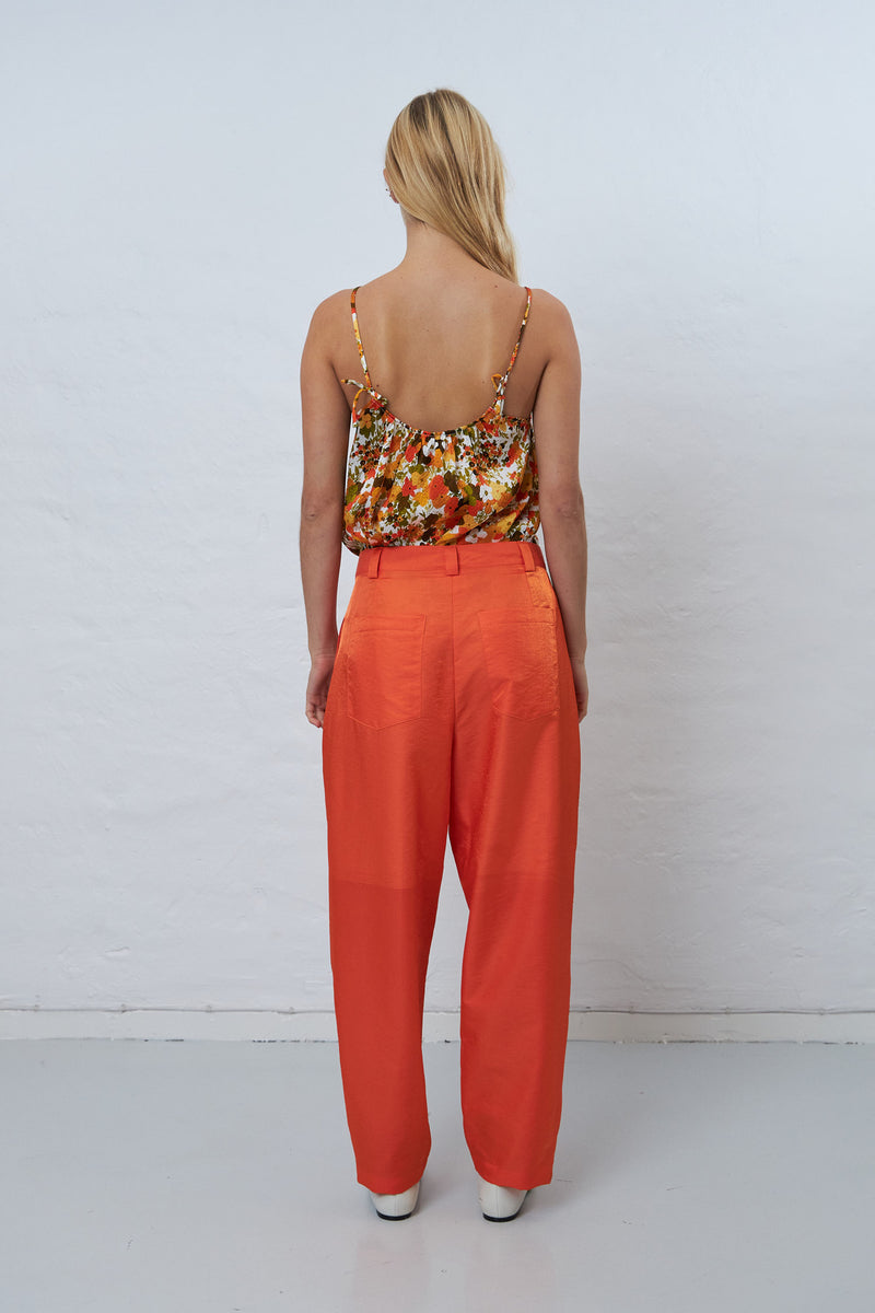 Shiny Casual Volume Trouser Orange Red