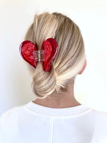 Double Heart Claw Hair Clip Red