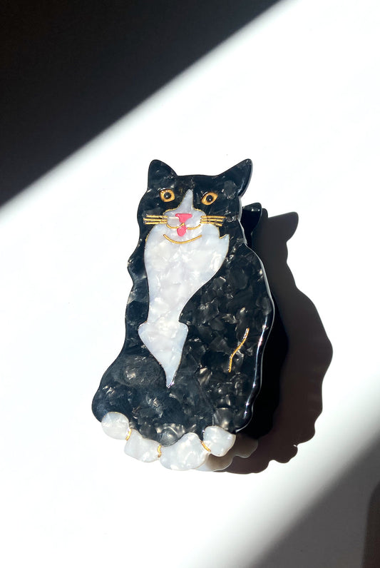 Tuxedo Cat Claw Hair Clip Black & White