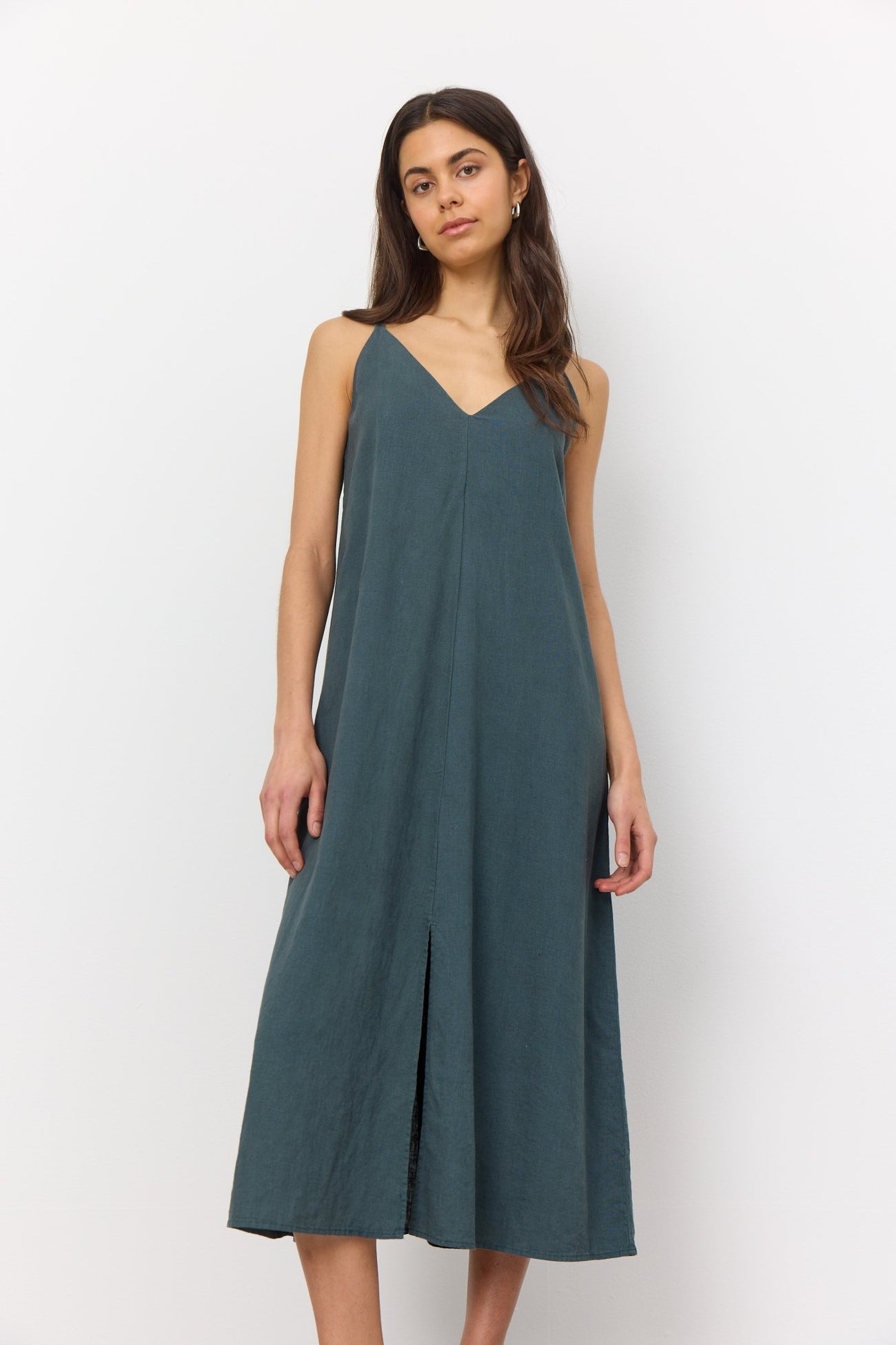 LR-Naja 23 Linen Strap Dress Dark Green