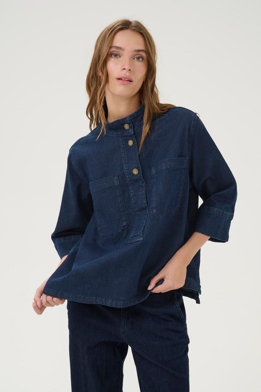 LaraMW 115 Boxy Denim Blouse Dark Blue