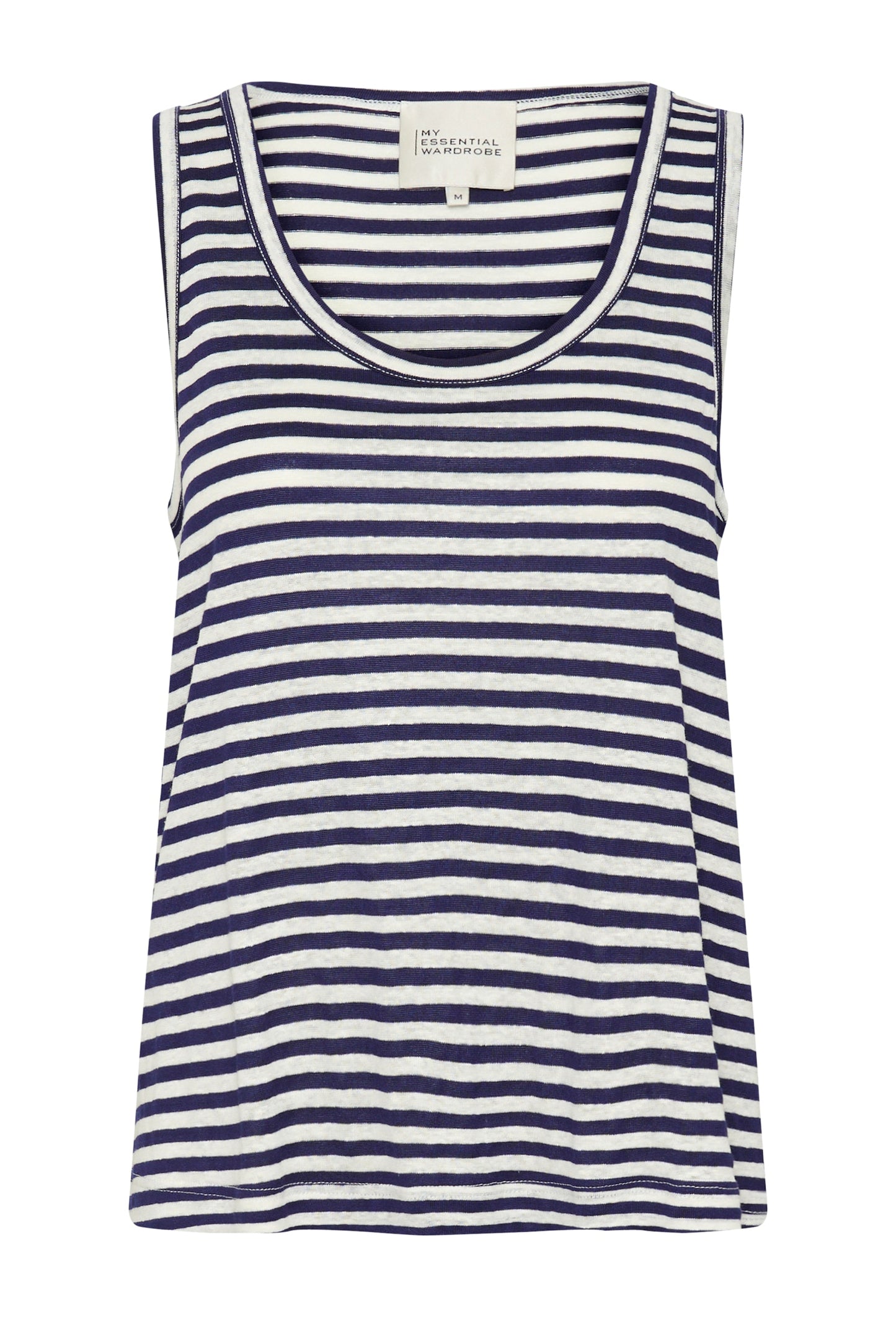 LisaMW Striped Linen Top Dark Sapphire Blue