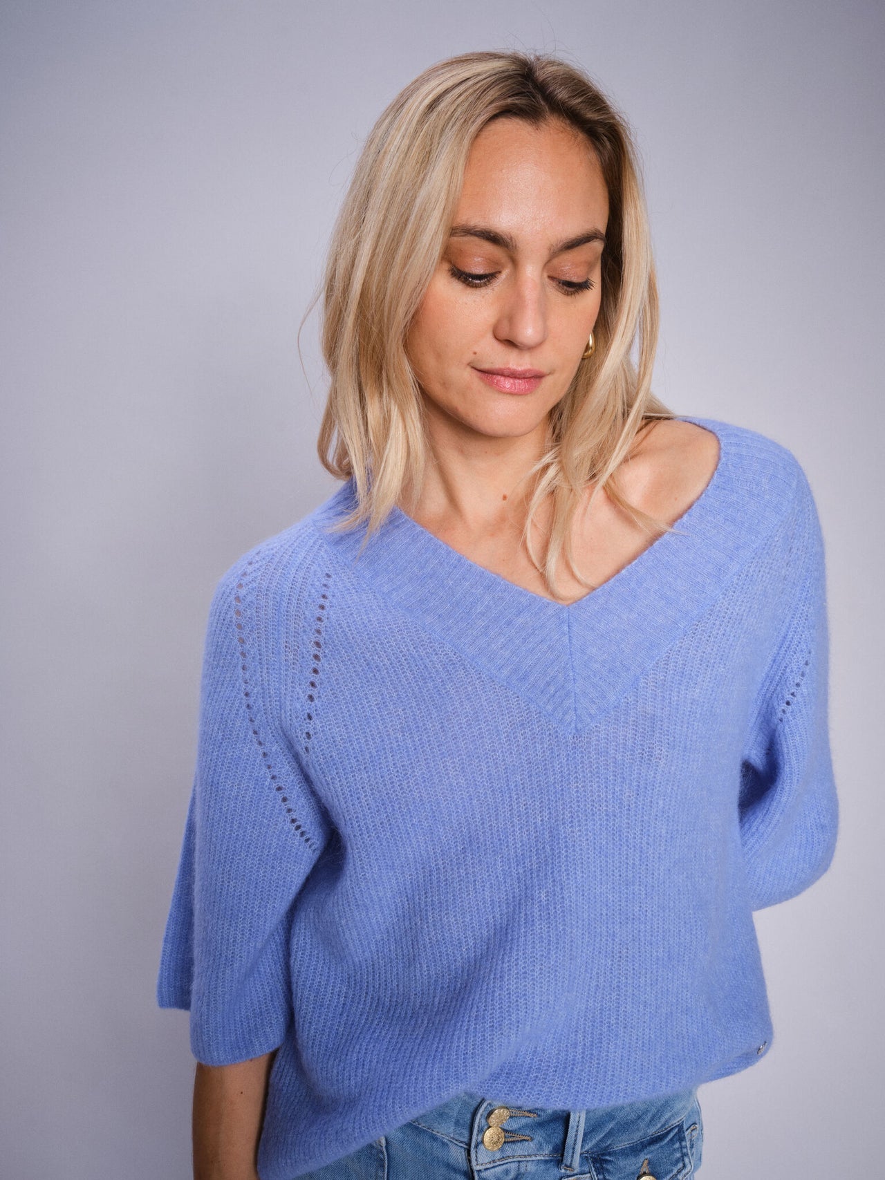 MMTaci 3/4 V-Neck Knit Jumper Hydrangea