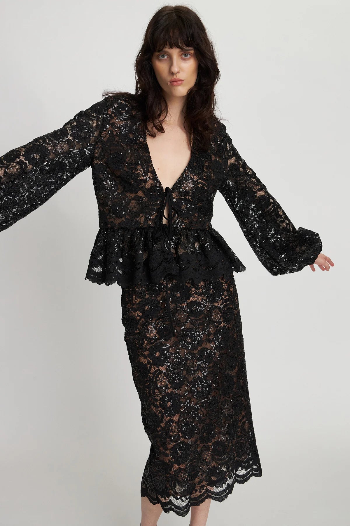 Lace Sequins Blouse Black