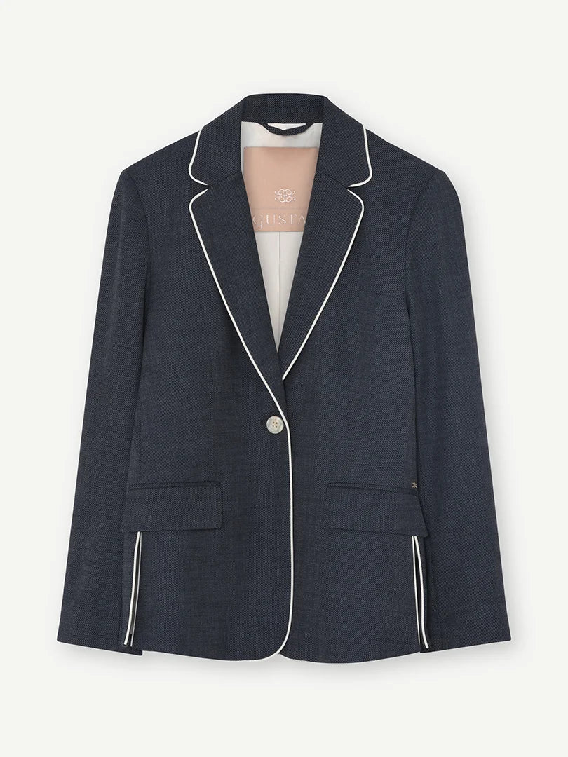 Stacie Blazer with piping detail Navy Melange